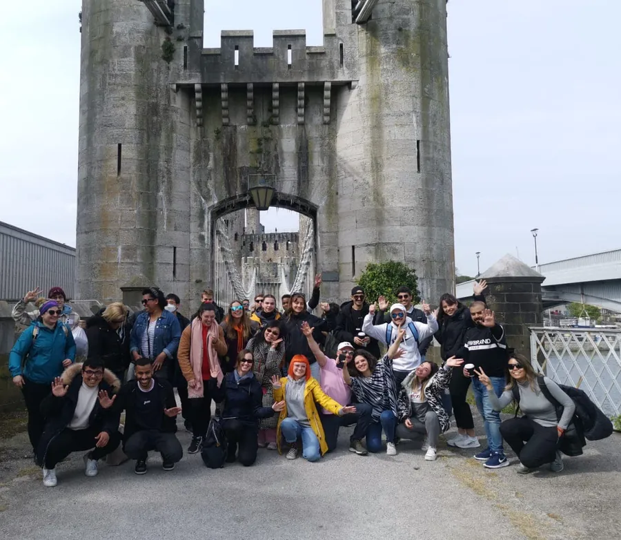 A large group of EEC students at Conwy Castle