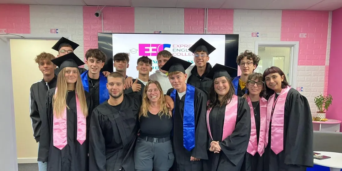 Students and teachers celebrating graduation together